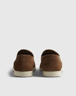 Brown Suede Woven Loafers
