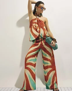 Brown Swirl Print Halter Neck Top