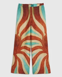 Brown Swirl Print Wide Leg Trousers