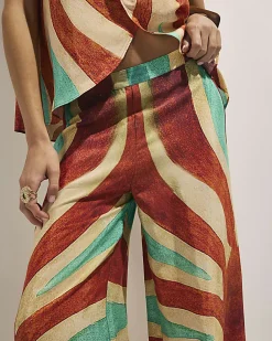 Brown Swirl Print Wide Leg Trousers