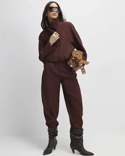 Brown Tailored Funnel Neck Bomber Jacket