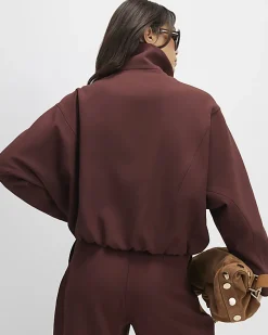Brown Tailored Funnel Neck Bomber Jacket