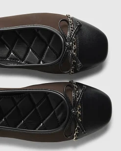 Brown Toe Cap Flat Ballet Pumps
