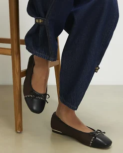 Brown Toe Cap Flat Ballet Pumps