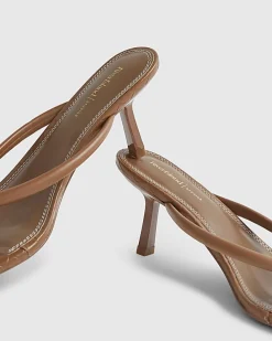 Brown Toe Thong Heeled Sandals