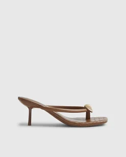 Brown Toe Thong Heeled Sandals