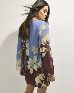 Brown Tropical Border Print Beach Tunic