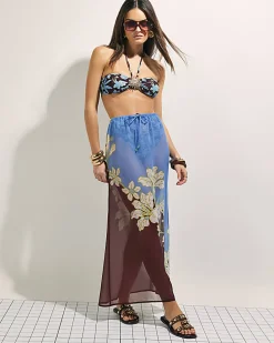 Brown Tropical Print Maxi Beach Skirt