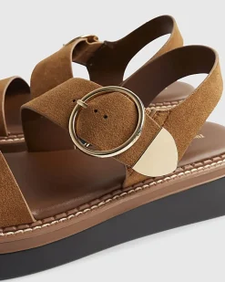 Brown Two Part Ring Buckle Flatform Sandals