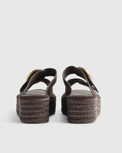 Brown Wide Fit Buckle Strap Wedge Sandals