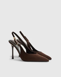 Brown Wide Fit Faux Suede Slingback Heels