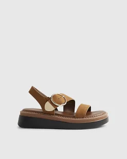 Brown Wide Fit Ring Buckle Flatform Sandals