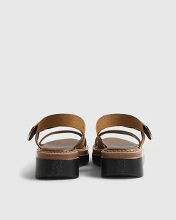 Brown Wide Fit Ring Buckle Flatform Sandals