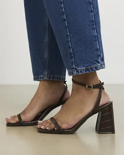 Brown Wide Fit Strappy Low Block Heel Sandals