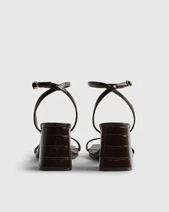 Brown Wide Fit Strappy Low Block Heel Sandals