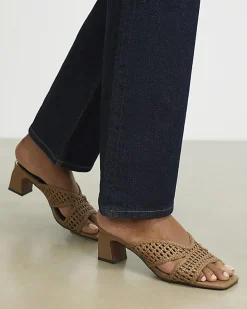 Brown Woven Block Heel Mule Sandals