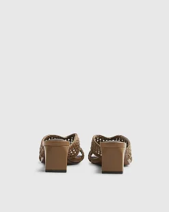Brown Woven Block Heel Mule Sandals