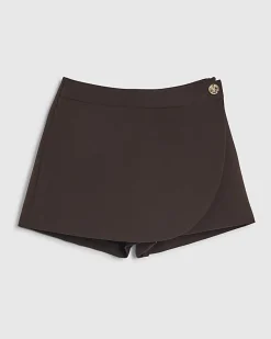 Brown Wrap Button Detail Skort