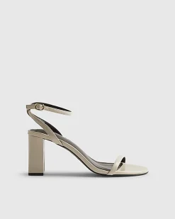 Cream Block Heeled Open Toe Sandals