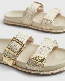 Cream Boucle Double Strap Footbed Sandals