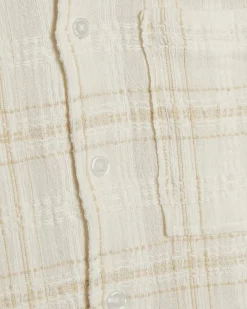 Cream Boxy Fit Textured Check Shirt