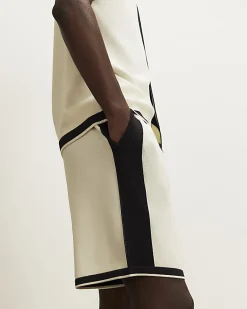 Cream Colour Block Knitted Shorts