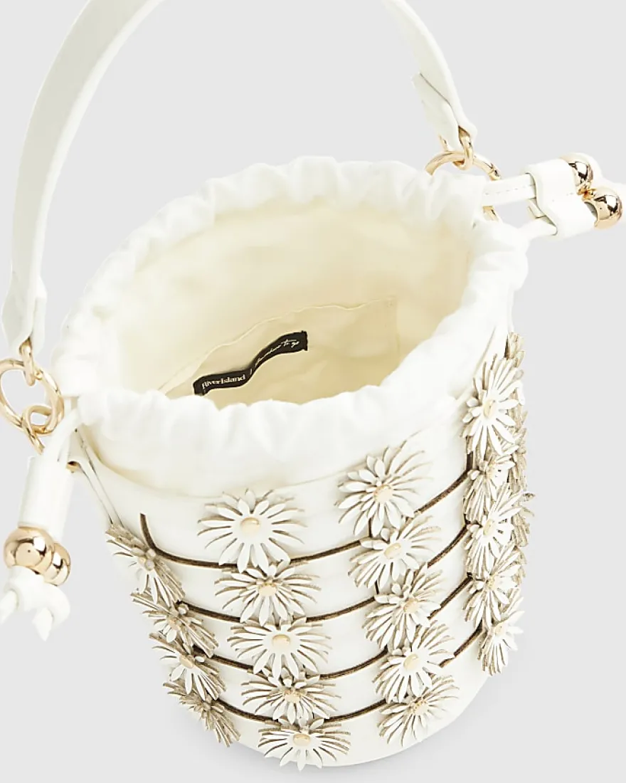 Cream 3D Floral Cut Out Bucket Bag