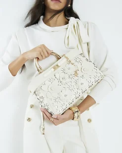 Cream 3D Floral Laser Cut Tote Bag