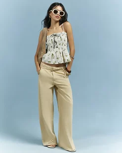 Cream Daisy Print Shirred Cami Top