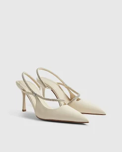 Cream Diamante Slingback Court Heels