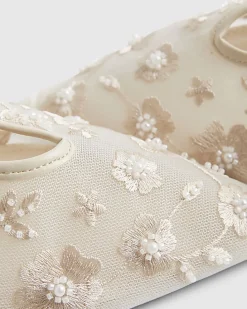 Cream Embroidered Mesh Court Heels