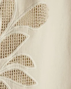 Cream Embroidered Wide Leg Jeans
