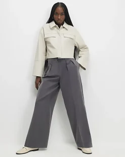 Cream Faux Leather Cropped Overshirt