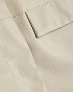 Cream Faux Leather Cropped Overshirt