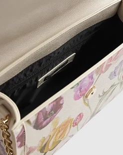 Cream Floral Charm Tote Bag