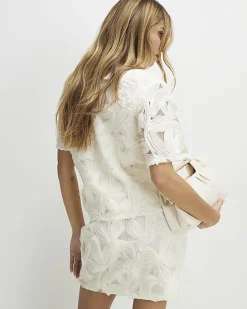 Cream Floral 3D Mini Skirt