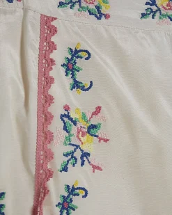 Cream Floral Embroidered Shorts