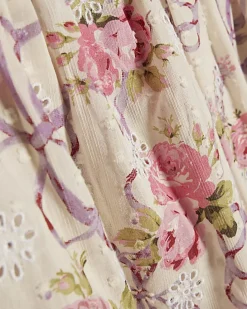Cream Floral Printed Cotton Ruffle Shorts
