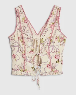 Cream Floral Printed Cotton Corset Top