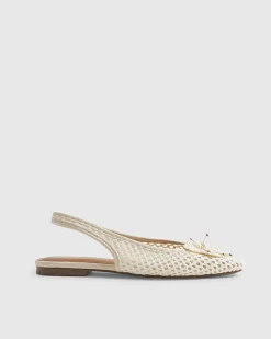 Cream Flower Crochet Flat Slingback Shoes