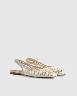 Cream Flower Crochet Flat Slingback Shoes