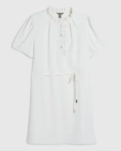 Cream Frill Trim Mini Dress