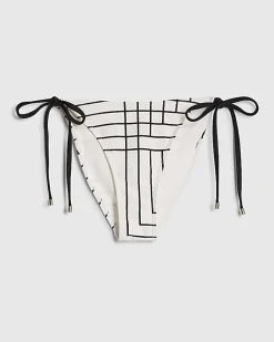 Cream Geometric Stripe Print Bikini Bottoms