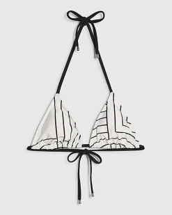 Cream Geometric Stripe Triangle Bikini Top