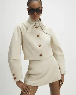 Cream Herringbone Button Detail Wrap Skort