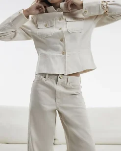 Cream High Waisted Relaxed Straight Leg Jeans