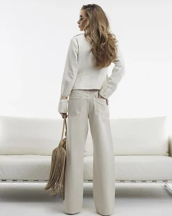 Cream High Waisted Relaxed Straight Leg Jeans