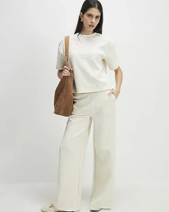 Cream Jacquard Texture Wide Leg Trousers