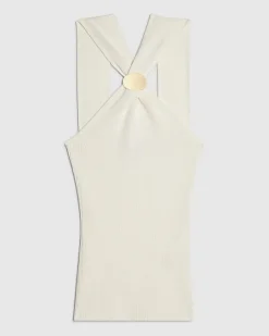 Cream Knitted Halter Neck Brooch Top