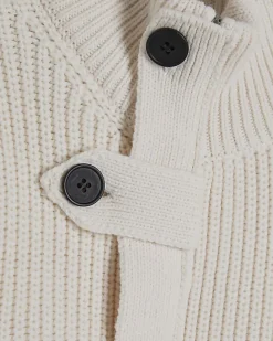 Cream Knitted Tie Waist Ribbed Cardigan